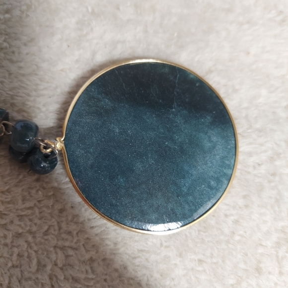 Mayan Sundial Green Dyed Alabaster Medallion Sculpted bars and round beads - Picture 11 of 15